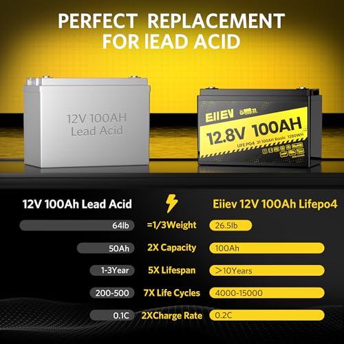 12V 100Ah Lithium Battery,Low-Temp Protection LiFePO4 Battery,Built-in100A BMS,15000+Deep Cycle