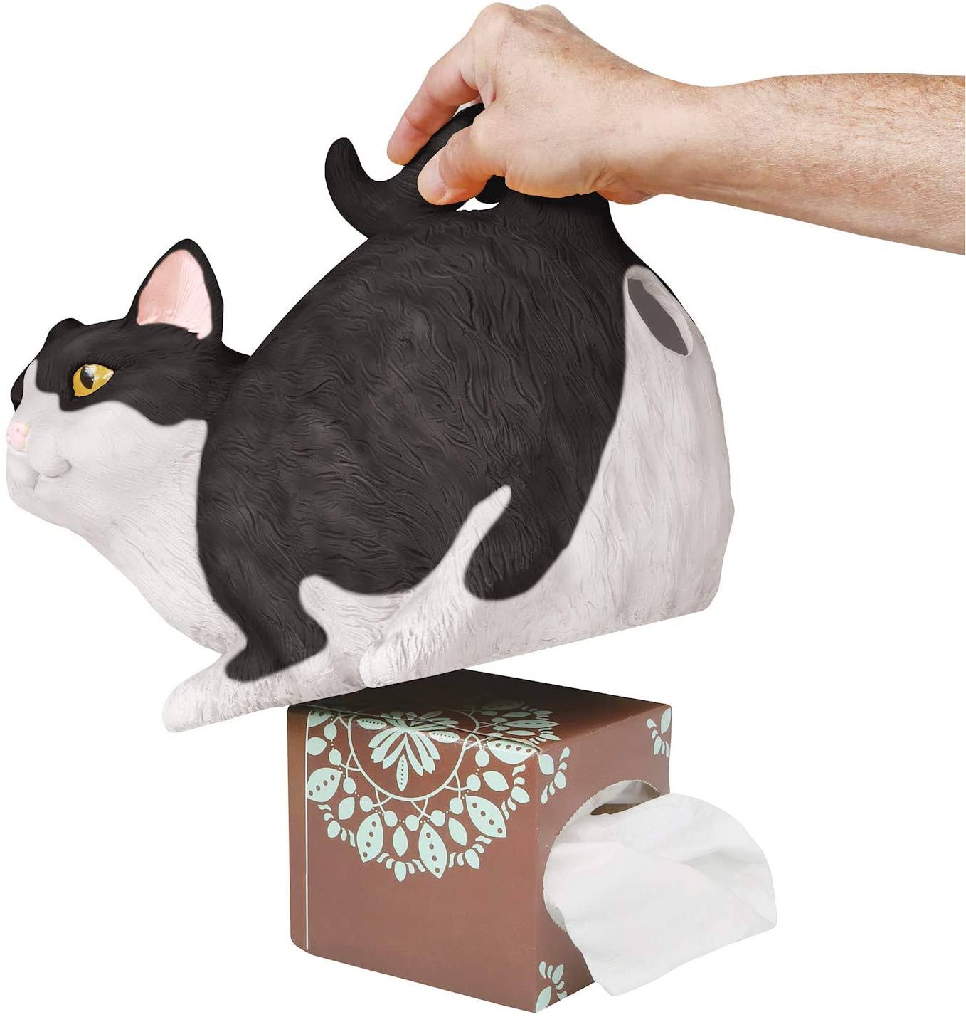 Cat Butt Tissue Holder - Black u0026 White Tuxedo - Fits Standard Tissue Box - Resin