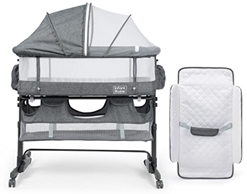 3 in 1 Baby Bassinet, Upgraded Beside Crib with 360° Highly Visible Mesh wall, Comfy Co-sleeper Bassinet with mattress, 5 Level Adjustable Height