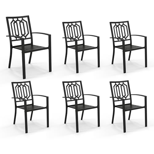 PHI VILLA Stackable Wrought Iron Patio Dining Chairs - Set of 2 Black Outdoor Chair Bistro Metal Chairs, Support 300 LBS