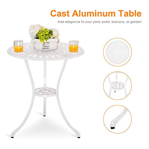 HOMEFUN Bistro Table and Chairs Set of 2 Outdoor 3 Piece Patio Set, Rose Pattern Cast Aluminum Bistro for Garden Balcony