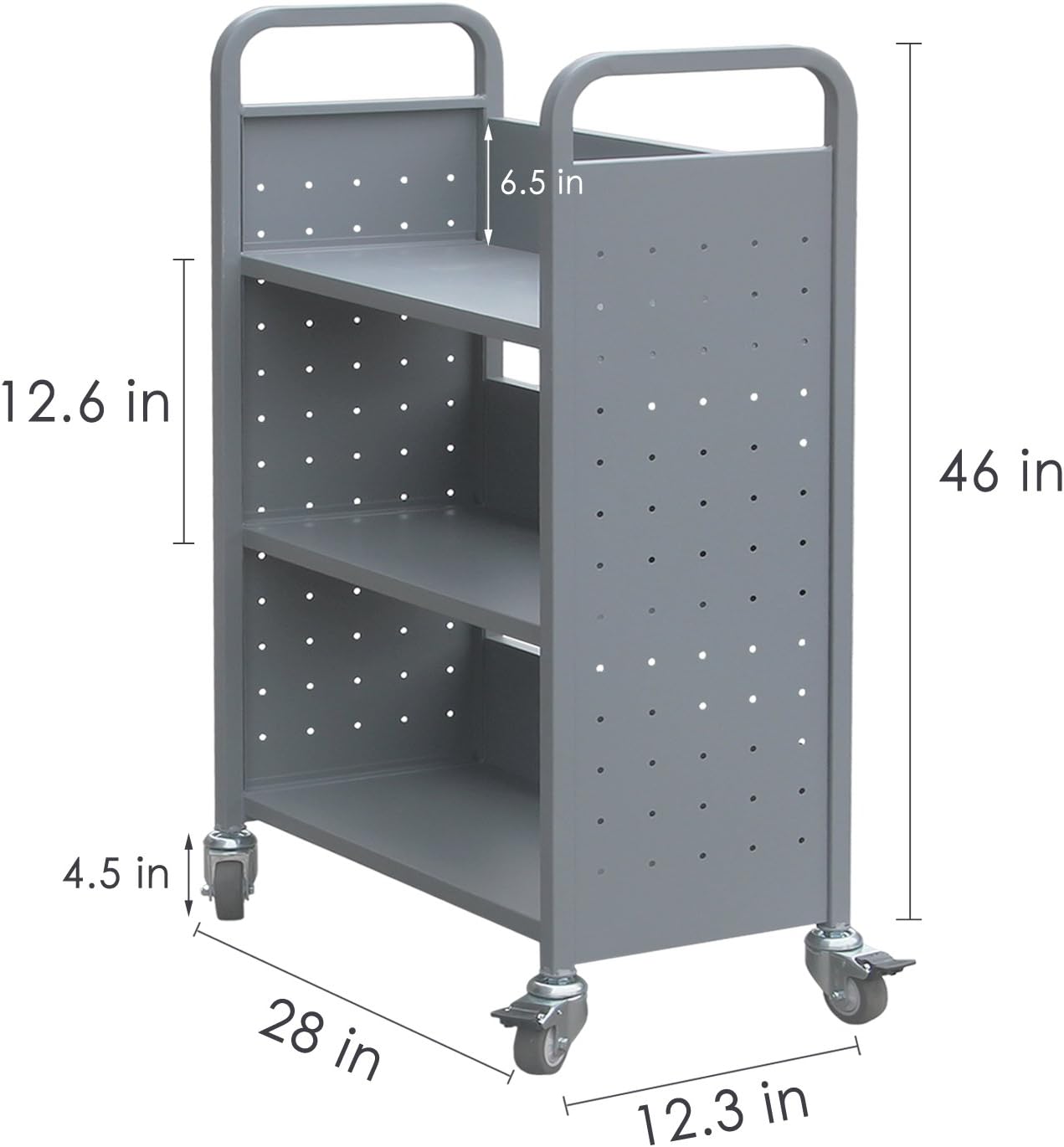 Heavy Duty Book Carts with Wheels, 4-Wheel Rolling Library Book Cart