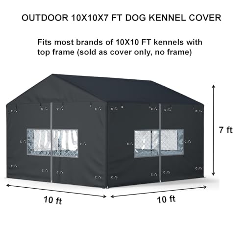 Outdoor Dog Kennel Cover Large Outdoor Heavy Duty Dog Kennel Mesh Large Cage Cover Waterproof and Dustproof 10ft X 10ft X 7ft (Cover Only Without