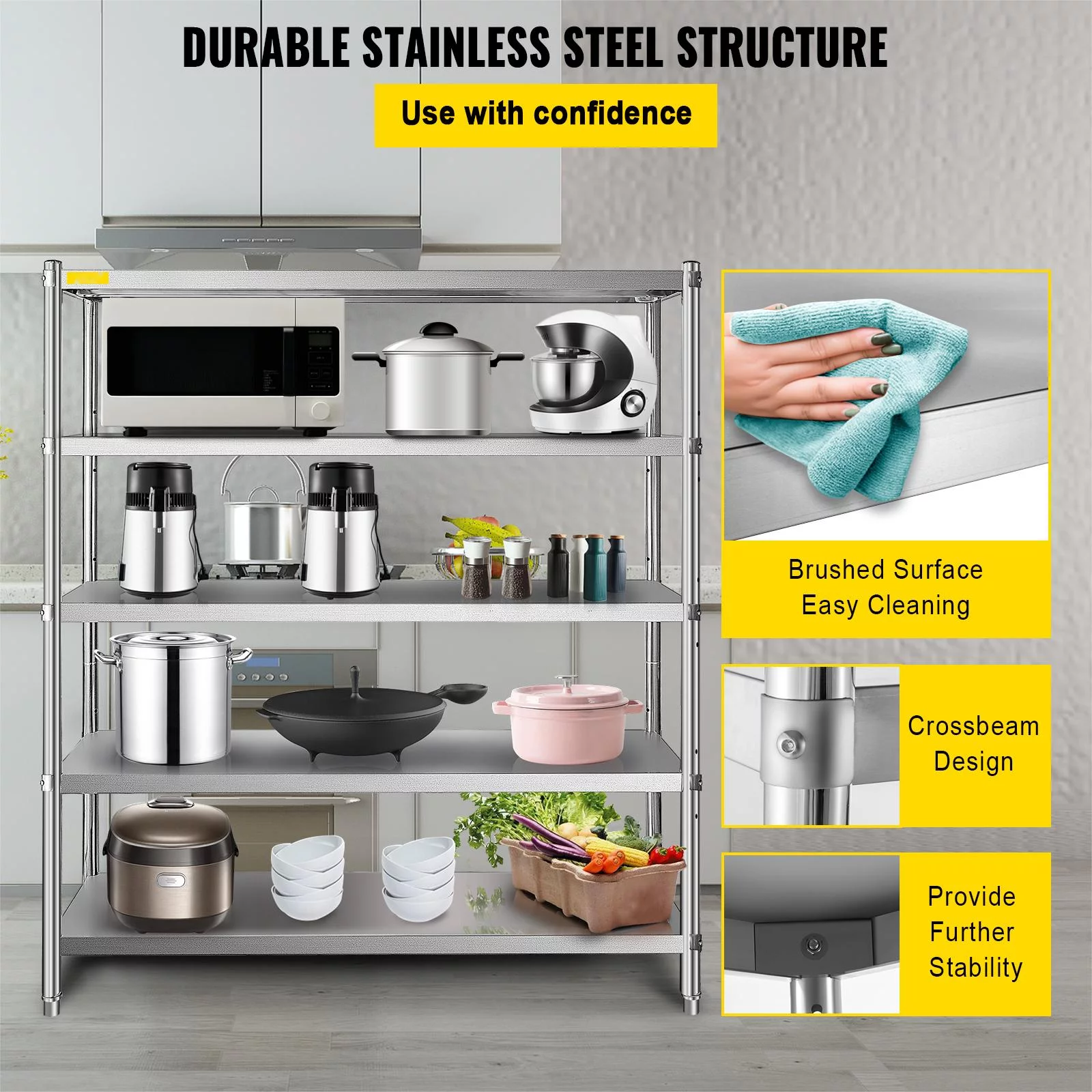 BENTISM Shelving Unit Storage Shelves 60x18.5 inch 5-Tier Stainless Steel 330lb Per Kitchen Shelf