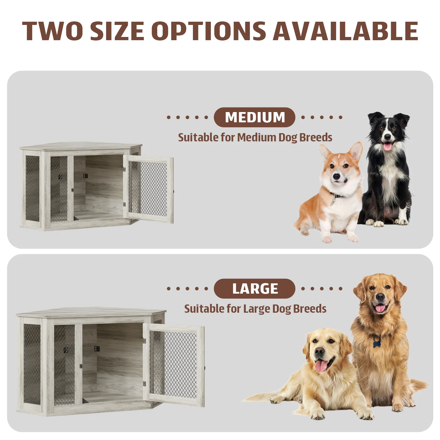 Bossin 44"Corner Dog Crate Furniture，Wooden Dog Kennel Indoor Furniture，Decorative Dog Crate