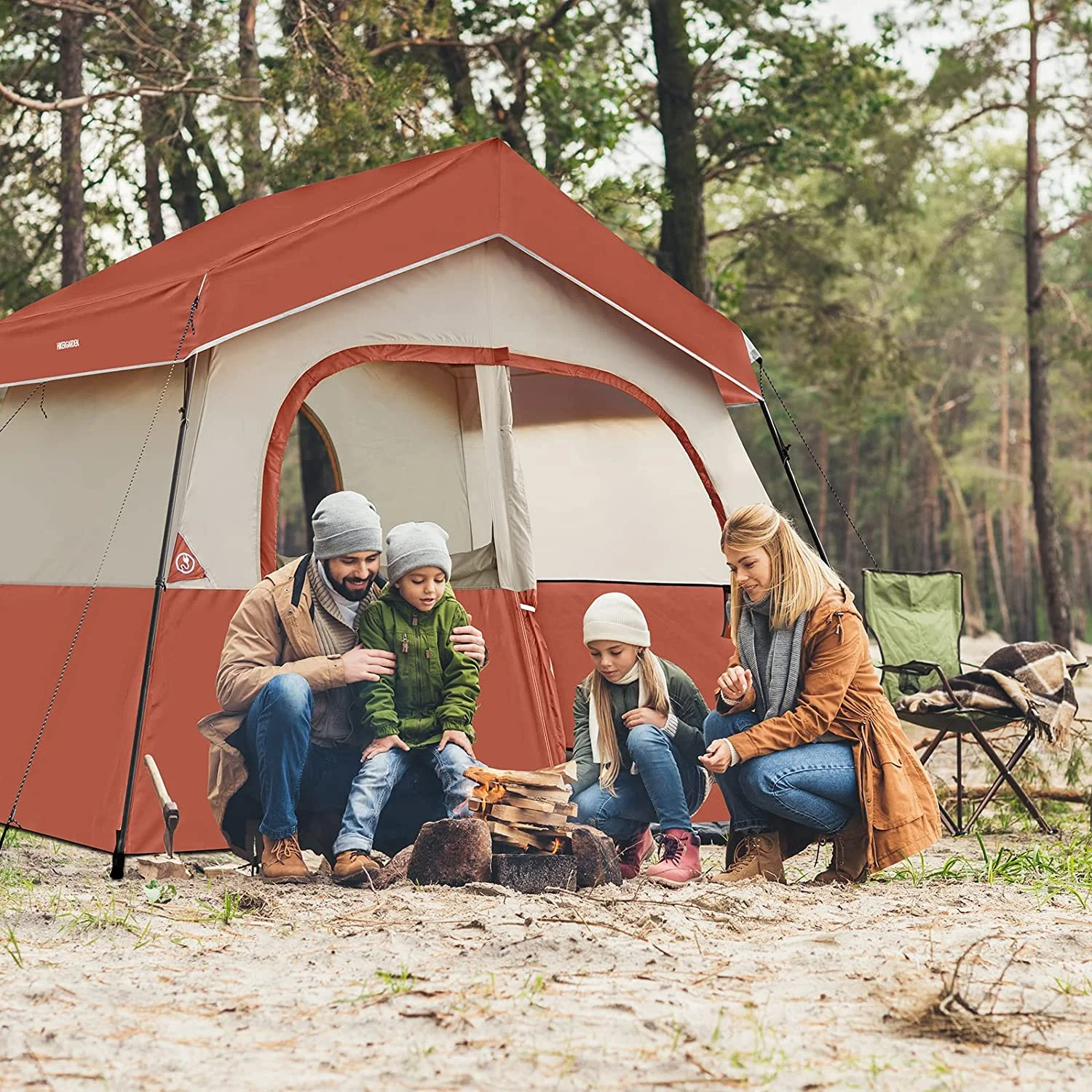 HIKERGARDEN 6 Person Camping Tent - Portable Easy Set Up Family Tent for Camp, Windproof Fabric Cabin Tent Outdoor for Hiking, Backpacking, Traveling