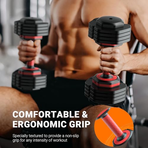 Adjustable Dumbbells Set of 2, 1-Sec Adjustable Weights Dumbbells Set, 5 in 1 Free Dumbbell with Anti-Slip Texture Handle