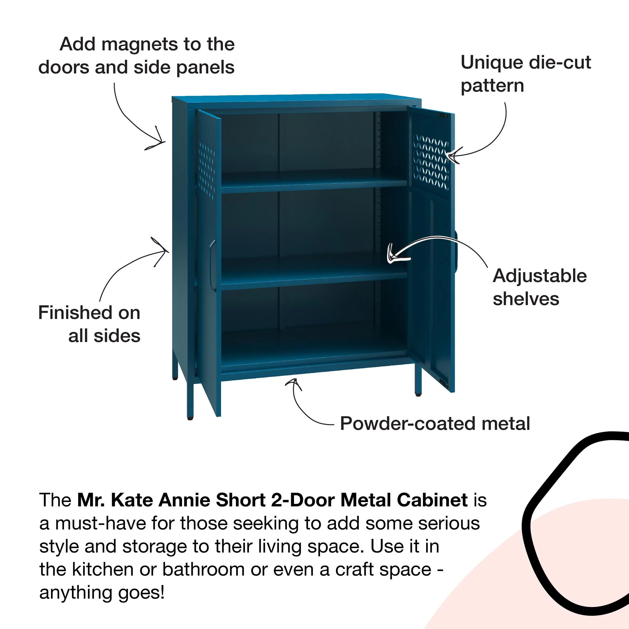 Mr. Kate Annie Short Metal 2 Door Cabinet, Parchment