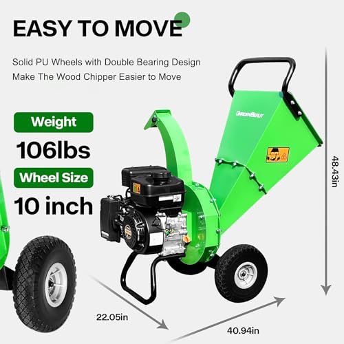 S3 Wood Chipper Shredder, 7HP 212cc Gas Powered Heavy Duty, 3" Max Wood Diameter Capacity, 15: 1 Reduction Ratio, Easy Assembly
