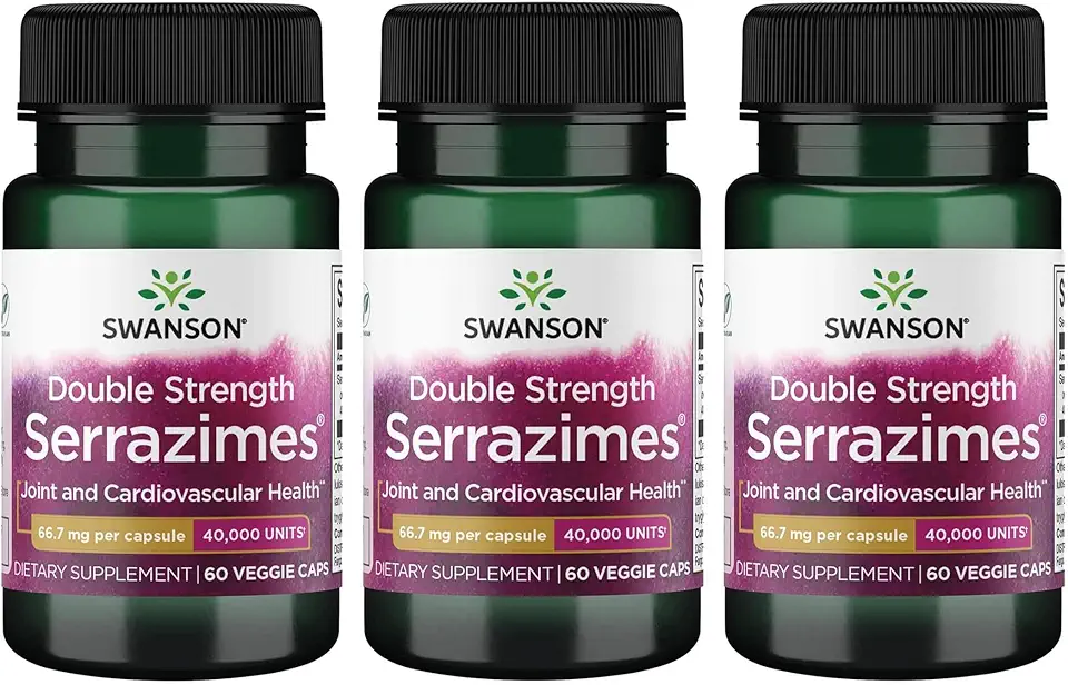 Swanson Optimum Potency Serrazimes 40000 Units 40000 Units 60 Veg Capsules Enzyme (3 Pack) - Kansas Nuitrition - HNZSDS