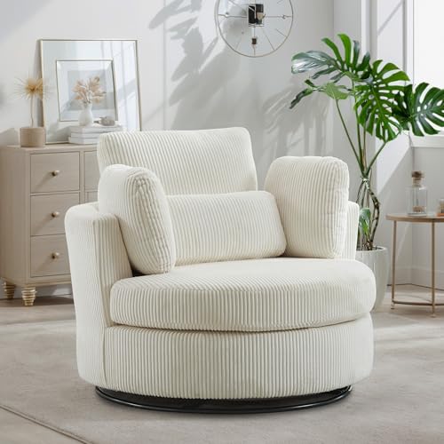 Chifee & Vingol 42.2" Oversized Swivel Accent Chair Round Barrel Chair,Chenille,Beige
