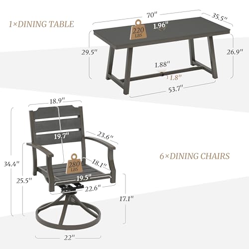 Outdoor Table and chairs Set 5Pcs,HDPS Patio Dining Set Swivel Rocking with Umbrella Hole, Aluminum Frame with HDPS Seat