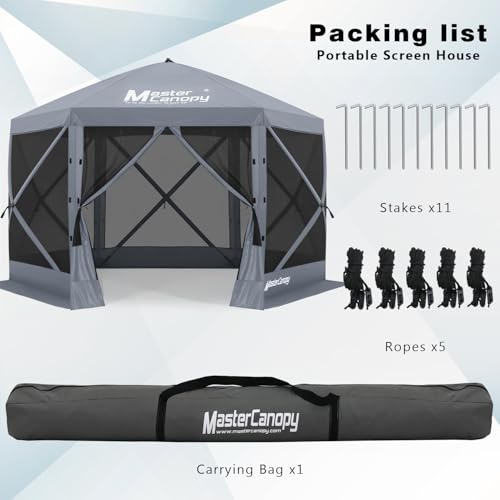 MASTERCANOPY 12x12FT Pop Up Gazebo Screen Tent - Instant Screen House with Netting, Quick Set, Outdoor Canopy Shelter with Carry Bag for Camping