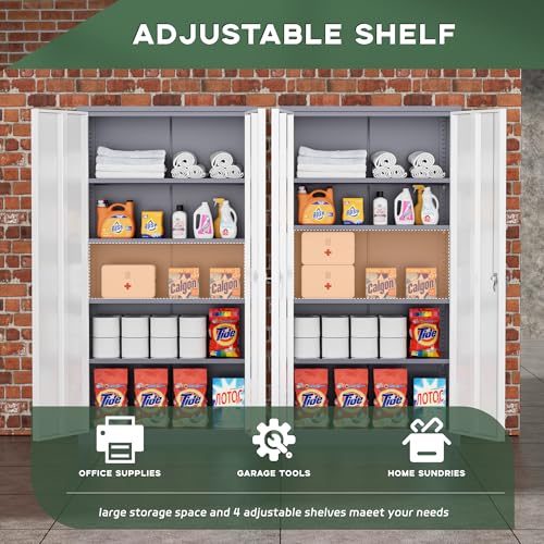 Greenvelly Metal Storage Cabinet, 72" Black Locking Metal Garage Storage Cabinet with Doors and 4 Adjustable Shelves