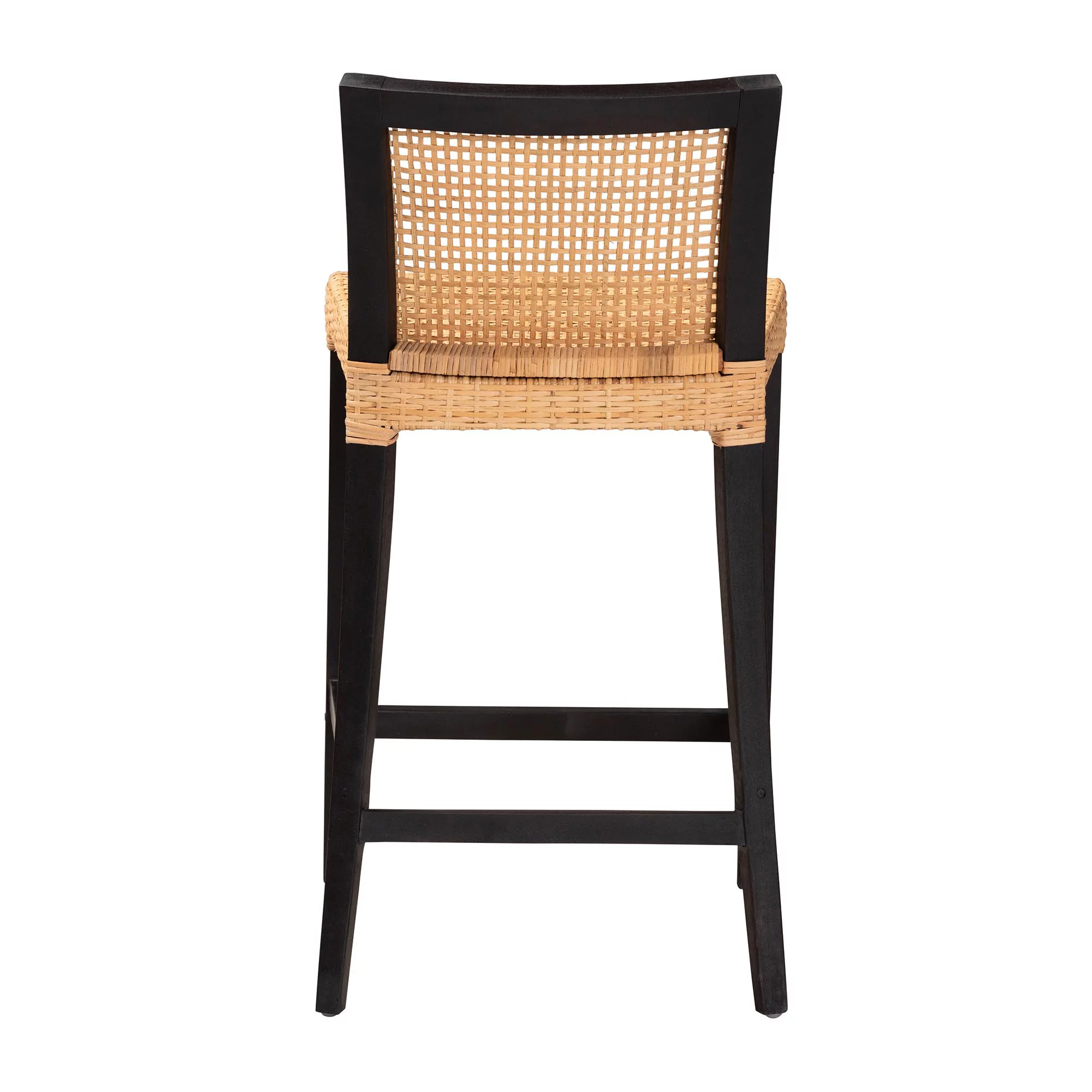 Baxton Studio Lingga Modern Bohemian Dark Brown Mahogany Wood and Natural Rattan Counter Stool