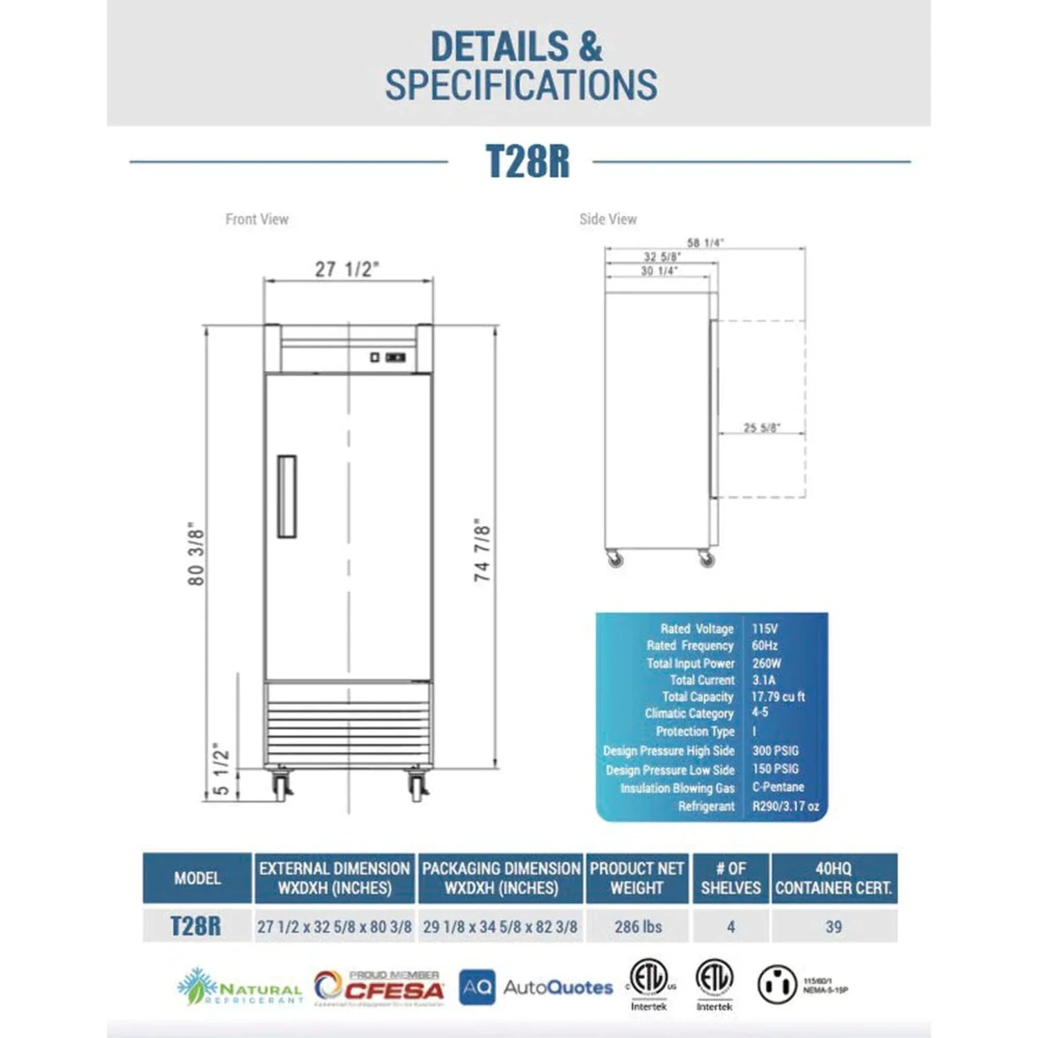 West Kitchen WT28R 27 Reach-In Refrigerator with 1 Solid Door