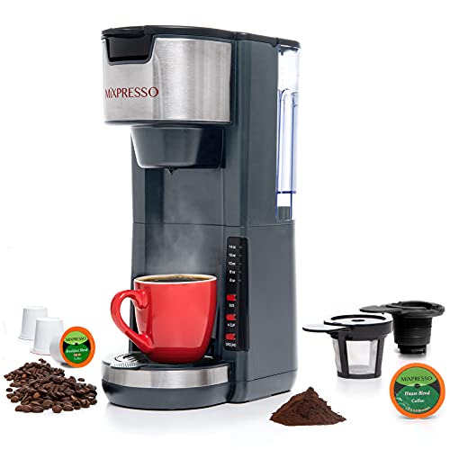 Mixpresso Single Serve Coffee Brewer K-Cup Pods Compatible & Ground Coffee, 30 oz Compact Coffee Maker Single Serve With 5 Brew Sizes Up To 14 Oz