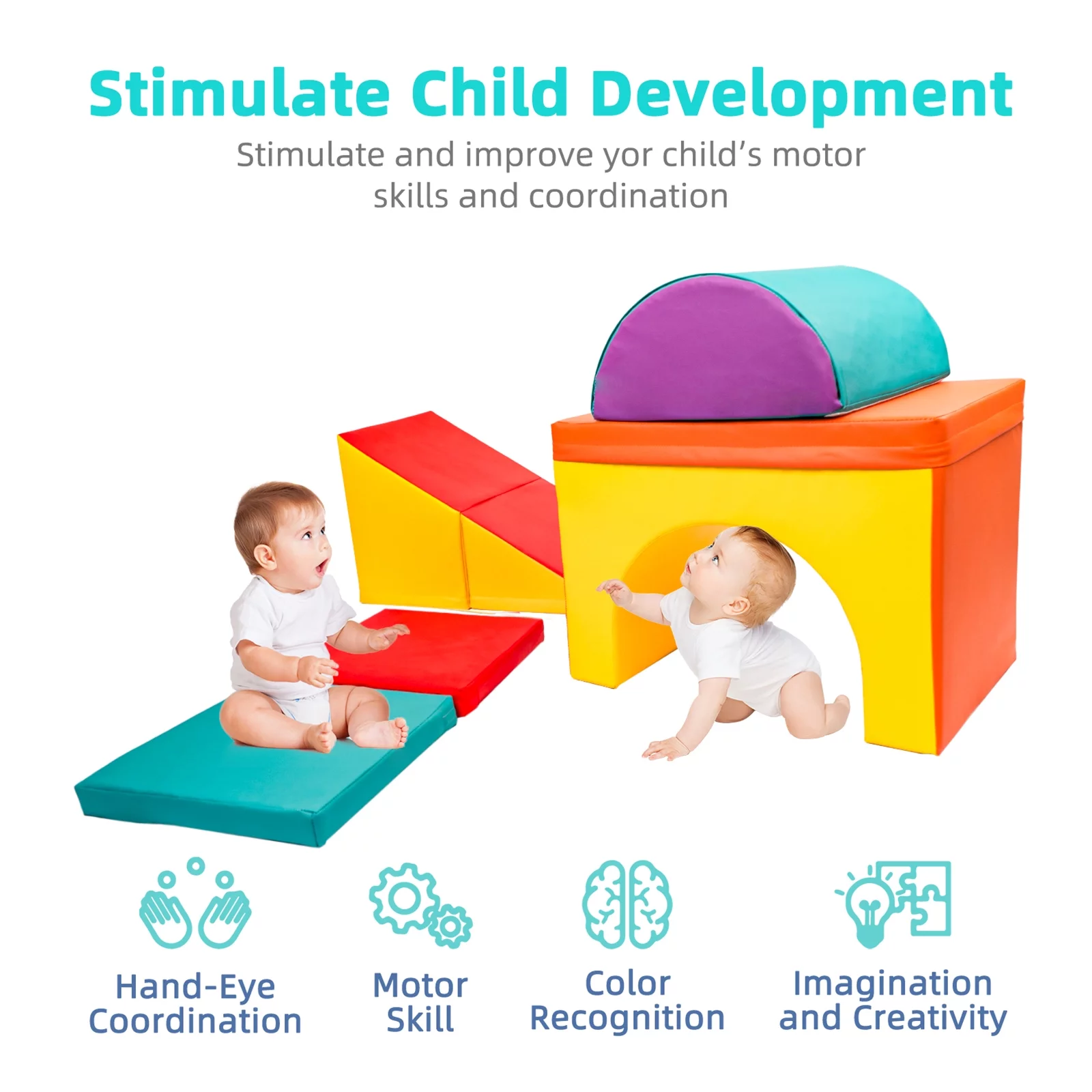 KORIMEFA 5 PCS Kids Climbing Toys for Toddlers 1-3, Lightweight Couch Kids for Crawling Sliding, Soft Play Equipment Foam Climber Blocks