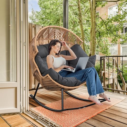 Shintenchi Wicker Egg Chair Outdoor Rattan Patio Chair with Cushion,Oversized Patio Lounge Chairs with Cushion Egg Basket Chair