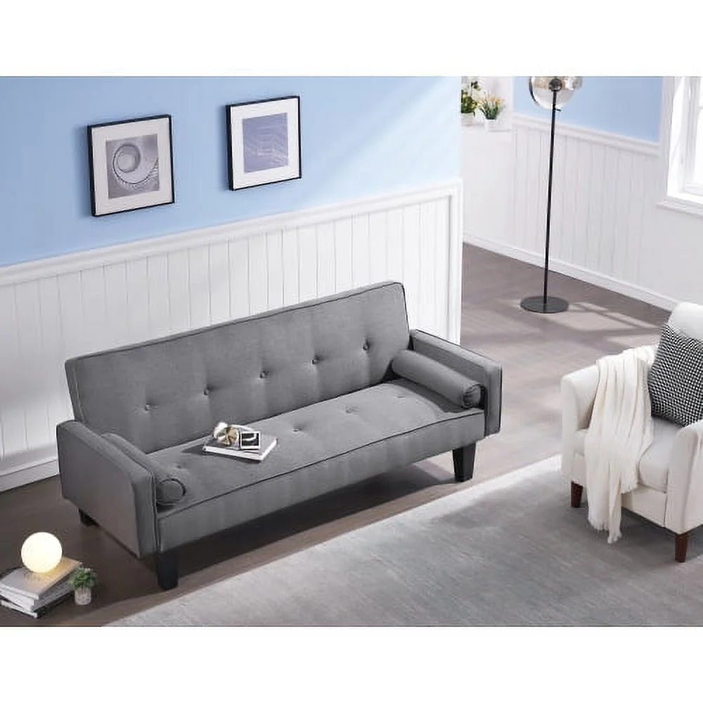 2059 sofa convertible into sofa bed includes two pillows 72" dark grey cotton linen sofa bed for family living room