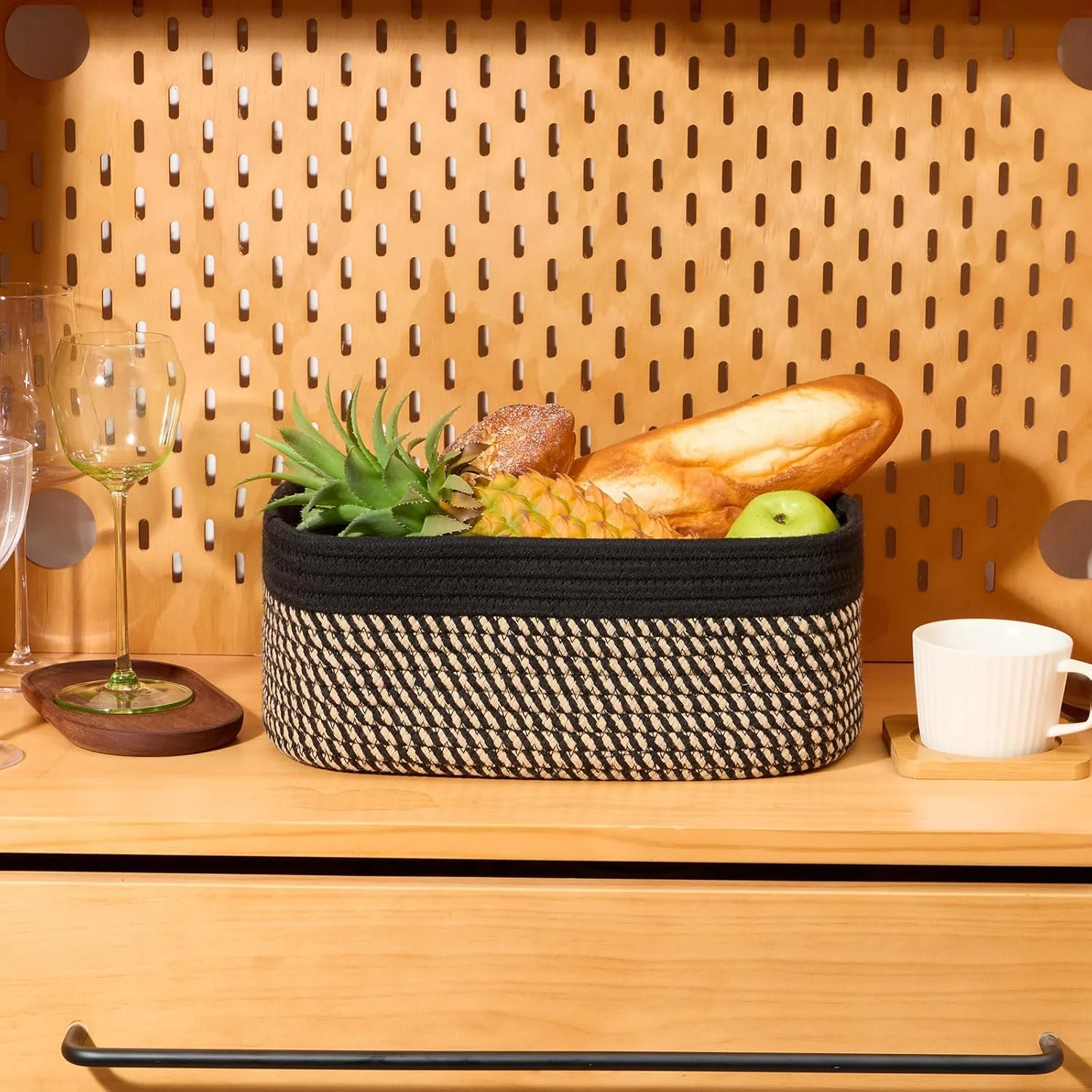 AllWays Plaza Small Storage Baskets for Organizing | Closet Organizer Bins | Shelf Toy Basket | Woven Rope Baskets | Cube Decorative Box | Shallow
