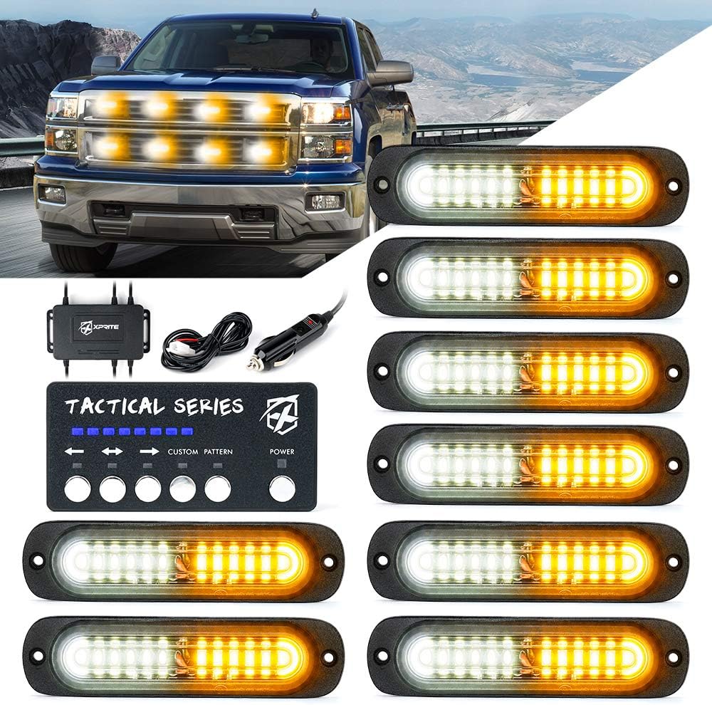 Xprite Amber 12 LED Surface Mount Strobe Lights Kit