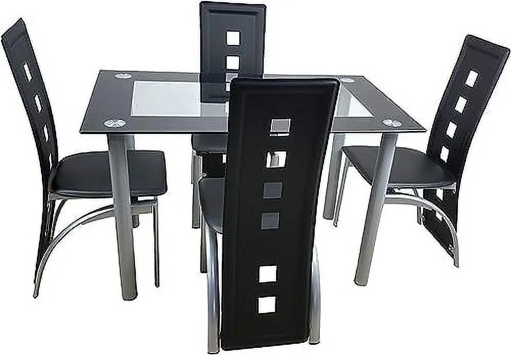 HJZBNONE White Dining Table Set for 4  Modern Glass Kitchen Table and Chairs Set  Space Saving Dining Room Table Set with 1 Glass Dining Table and 4