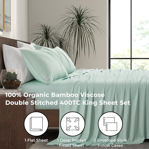 Luxury Bamboo Market | Queen Size Bed Sheet Set | 100% Viscose Made from Bamboo | Organically Grown | Ultra Soft | Cooling Sheets for Hot Sleepers |