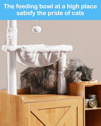 Hey-brother Cat Tree with XL Litter Box Enclosure, All-in-one Cat Tower for Indoor Cats with Large Hammock, Bed, Food Station, Scratching Posts