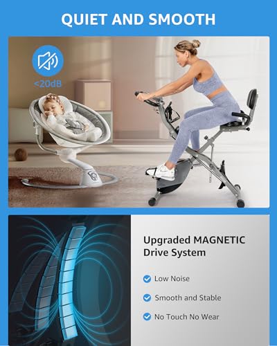 Foldable Exercise Bike Stationary Bikes for Home, 5 IN 1 Indoor Workout Bike, Cycling Bike with 16-Level Quiet Magnetic Resistance