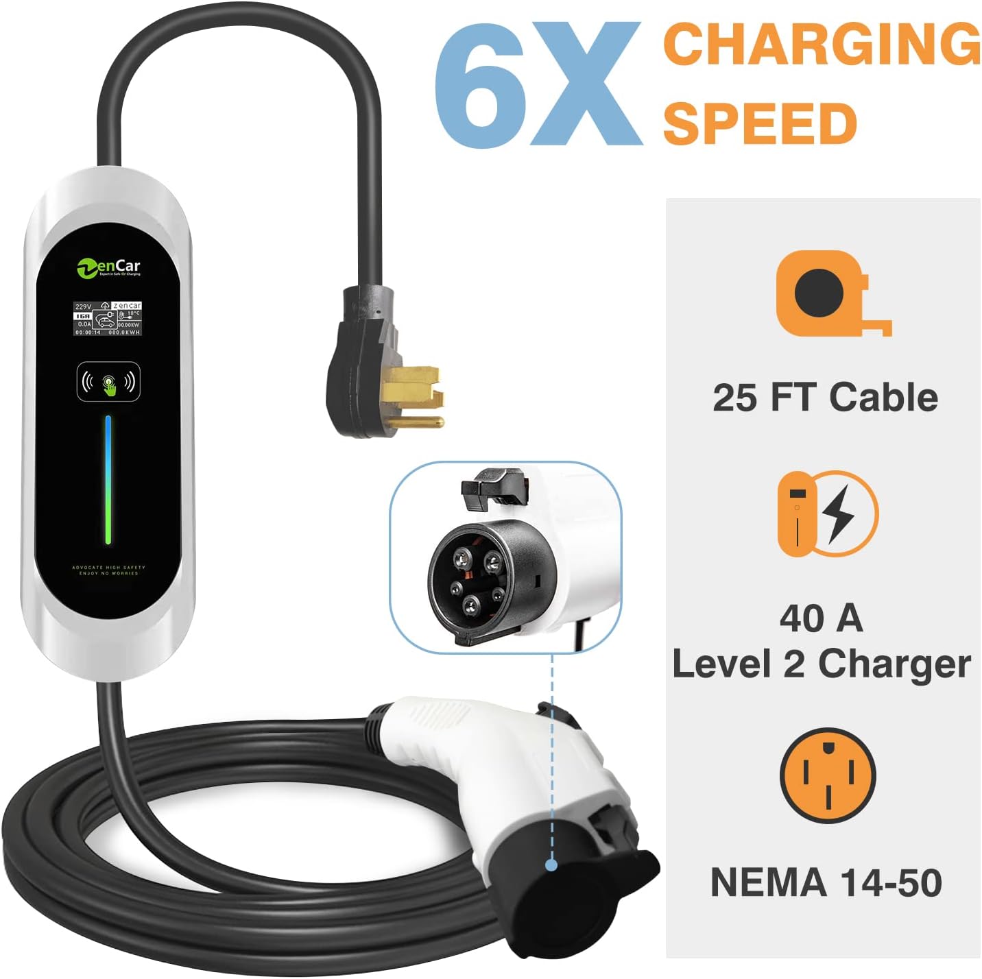 Keruida Level 2 EV Charger 40Amp 240V, Portable EV Charger with NEMA 14-50 Plug SAE J1772 Cable, Home EV Charging Station Adjustable Currents 16A-40A