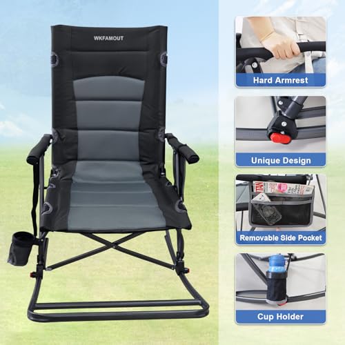 Folding Rocking Camping Chair with Foot Rest Portable Oversized Padded Rocking Chair for Outdoor Camp, Garden, Lawn