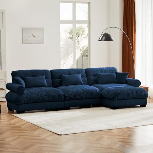 130" Modular Sectional Sofa,Velvet Upholstered Couches for Living Room,3 Seater Green Sofa Couch with Movable Ottoman
