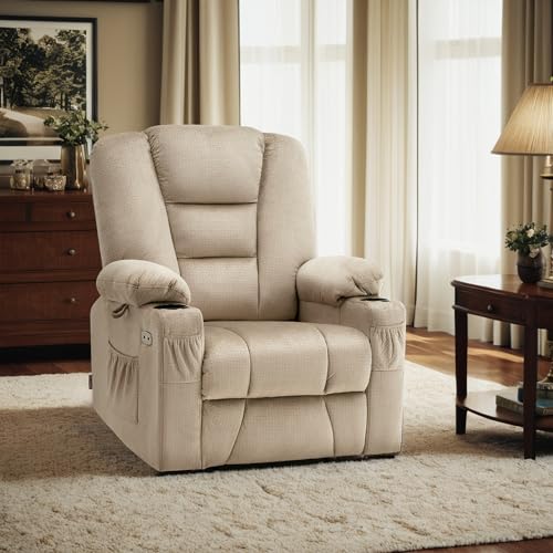 MCombo Small Power Lift Recliner Chair with Massage and Heat for Petite People, Cup Holders, USB Ports, Side Pockets, Fabric 7569 (Small-Regular