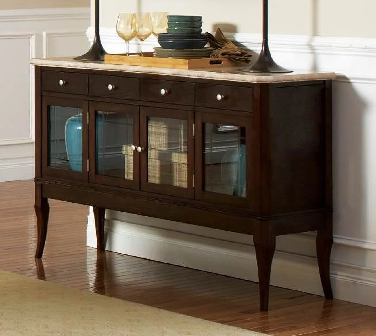 Steve Silver Company Marseille Marble Top Sideboard in Dark Cherry