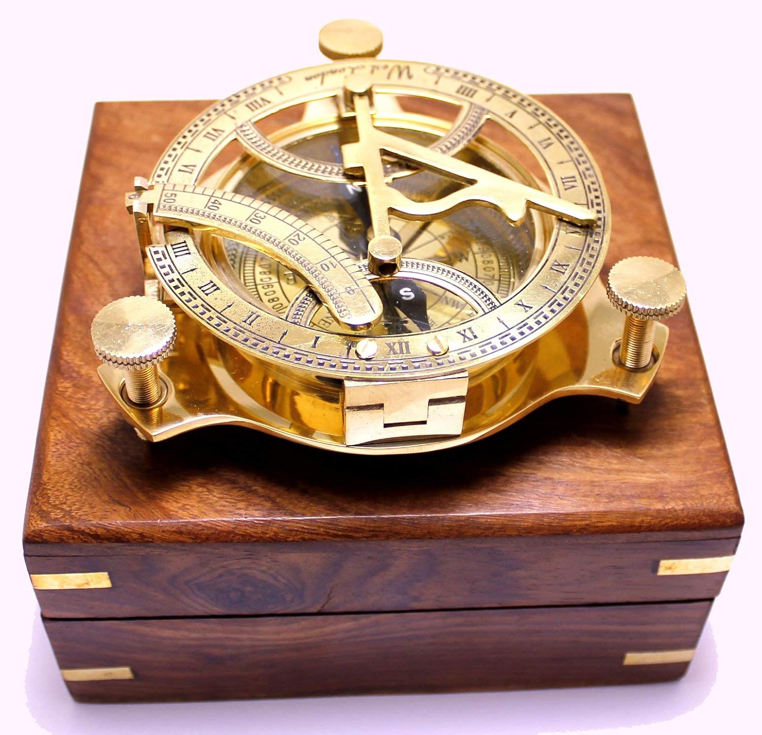 Captain's Brass Triangle Sundial Compass 4 - Brass Desk Compasses - Nautical Decor Home Decoration - Executive Promotional Gift