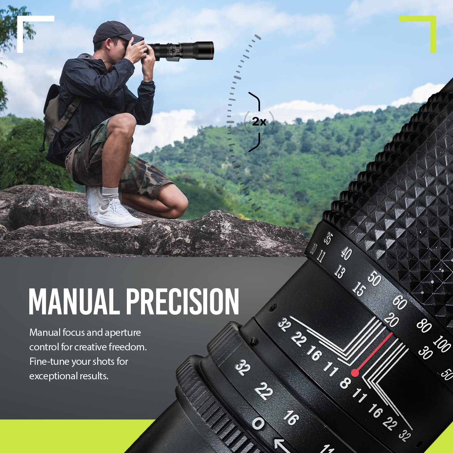 High-Power 500mm/1000mm f/8 Manual Telephoto Lens for Canon EOS 80D, 90D, Rebel T3, T3i, T5, T5i, T6i, T6s, T7, T7I, T8I, SL3, 60D, 70D, 5D, EOS5D IV