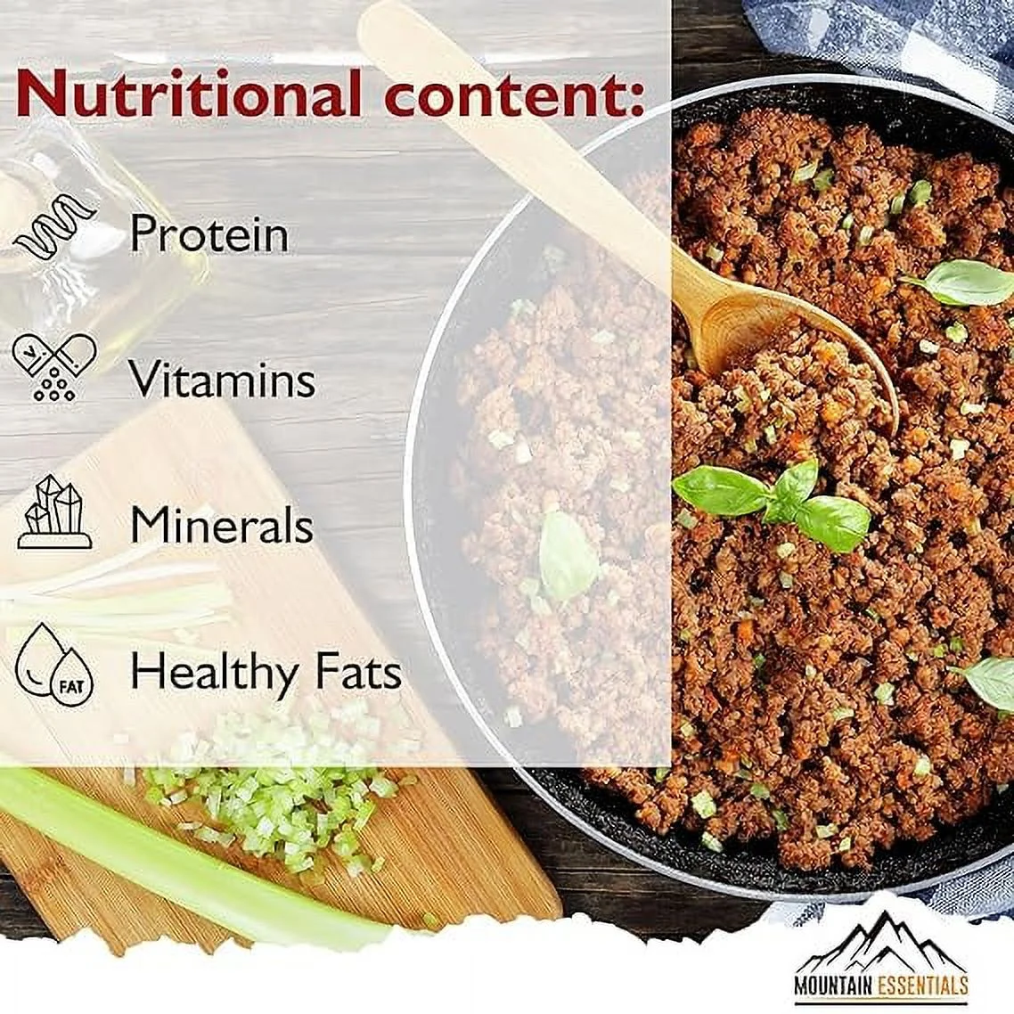 (Pack of 12) MOUNTAIN ESSENTIALS Freeze Dried Ground Beef Fully Cooked | Ready to Eat | No Water Added | No Preservatives | Survival & Emergency Food