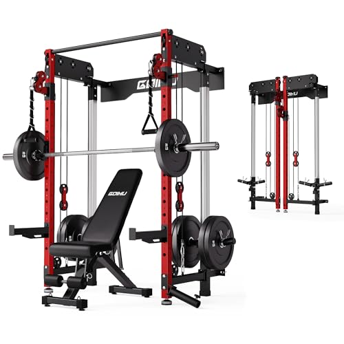 WM3-V4 Folding Squat Rack, Wall Mounted Power Rack with Dual Independent Pulley System
