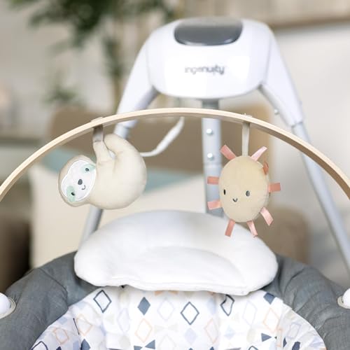 Ingenuity SimpleComfort Lightweight Compact 6-Speed Multi-Direction Baby Swing, Vibrations & Nature Sounds, 0-9 Months 6-20 lbs (Pink Cassidy)
