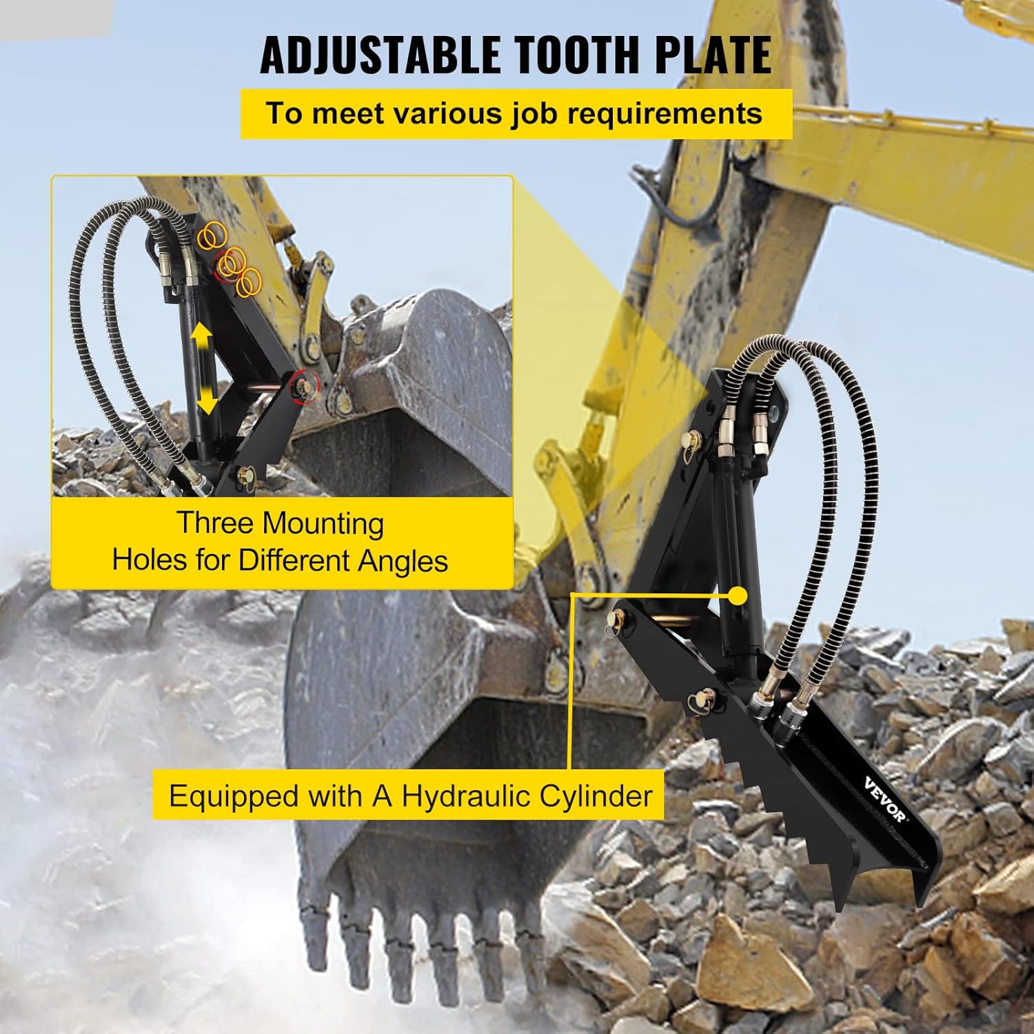 Mophorn 24 inch Hydraulic Backhoe Excavator Thumb Attachments Weld On 1/2in Teeth Thick Steel Plate Assembly 12MM Bolt-On Design with Hydraulic