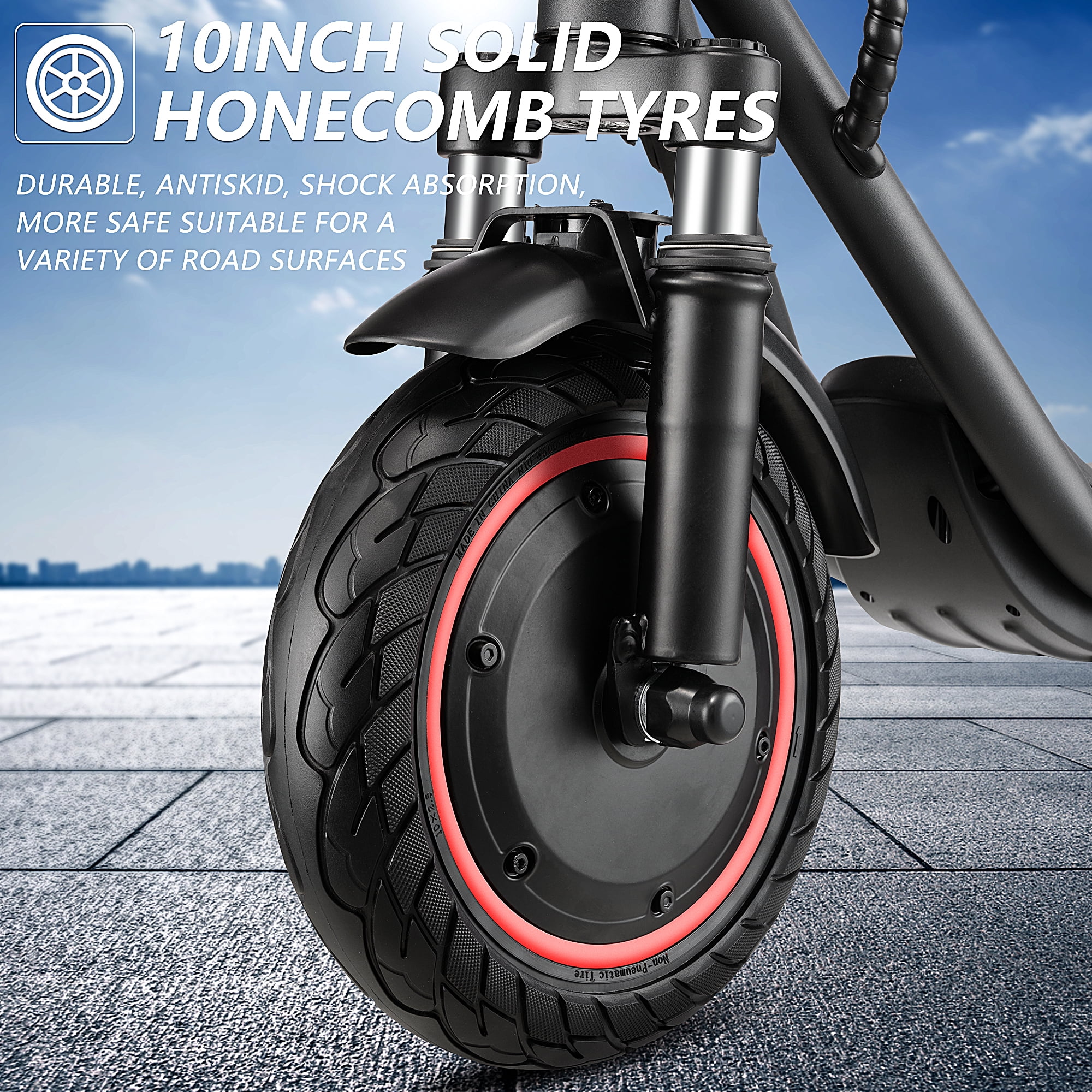 Adults Electric Scooter, 500W Motor up to 15 MPH,15 Miles Long-Range, 10" Solid Tires, Dual Braking Safety System