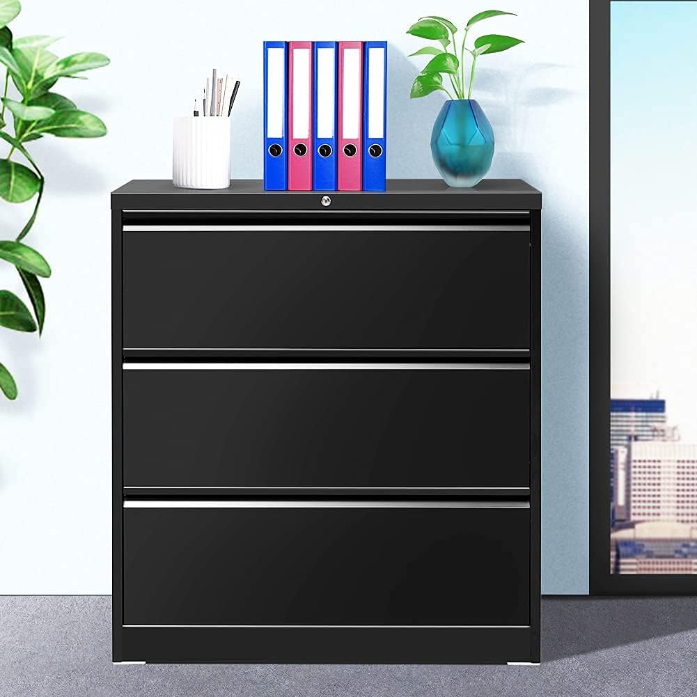 Lateral Filing Cabinet 4 Drawer,White Metal Lateral Filing Cabinet with Lock for Legal/Letter A4 Size, Locking Wide File Cabinet for Office Home