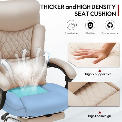 400lbs Reclining Executive Office Chair with Foot Rest,Big and Tall Ergonomic Office Chair with,Home Office Desk Chairs for Heavy People (Khaki)