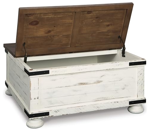 Signature Design by Ashley Valebeck Farmhouse Lift Top Coffee Table with Storage, Distressed Brown & Black Finish