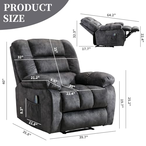 Massage Recliner Chair with Heat and Massage, Soft Fabric Ergonomic Manual Reclining Chairs