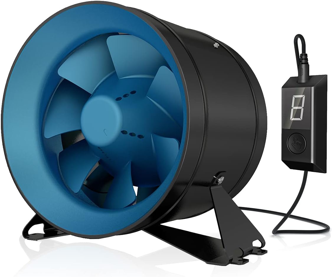 TerraBloom ECMF-250, Quiet 10 Inch Inline Duct Fan with 0-100% Variable Speed Controller, ETL, Energy Star and HVI Certified. Metal Case