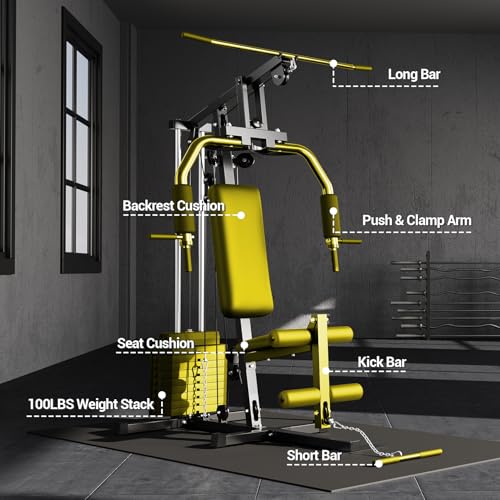 Home Gym Machine System with 100LBS Weight Stack, Multifunctional Weight Machine, Full Body Workout Station Exercise Equipment