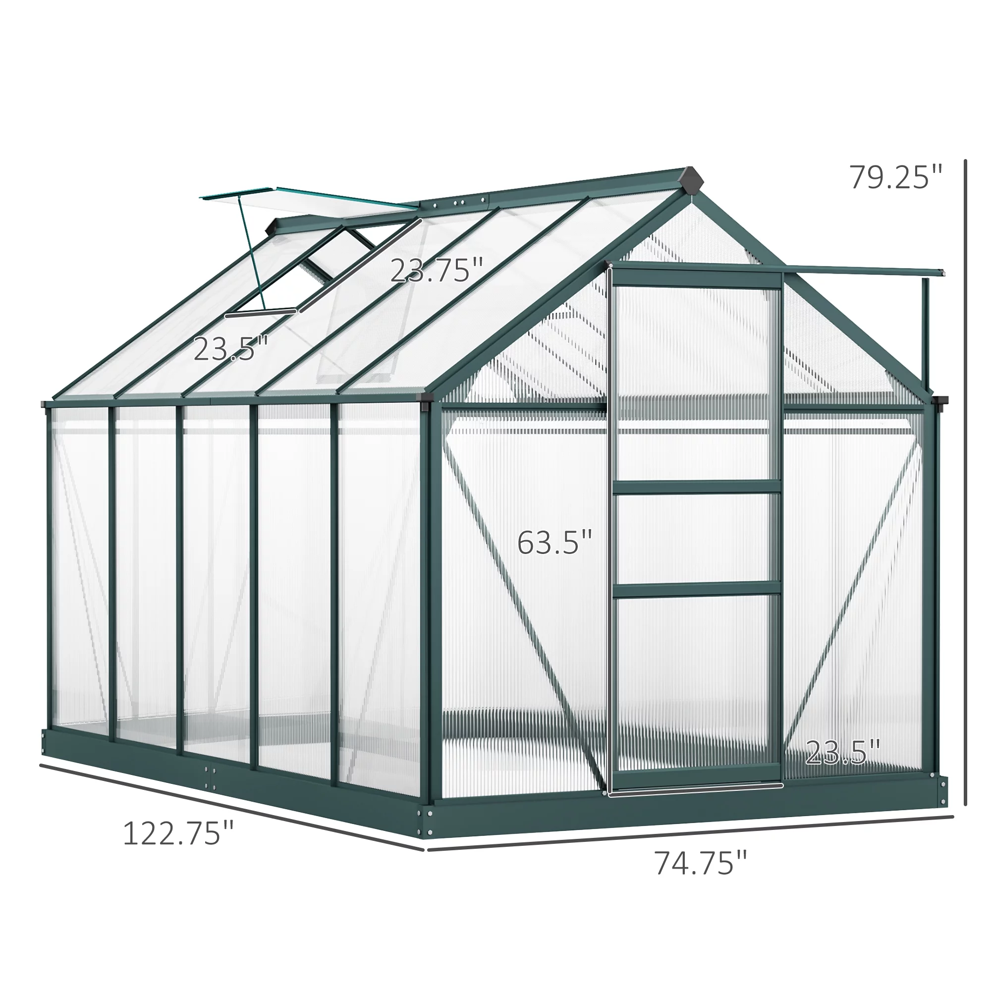 Outsunny 6' x 10' x 7' Large Polycarbonate Walk-in Greenhouse, Green