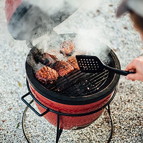Kamado Joe Joe Jr 13.5-inch Portable Ceramic Charcoal Grill with Grill Stand, Stainless Steel Cooking Grate, Heat Deflectors and Ash Tool in Red